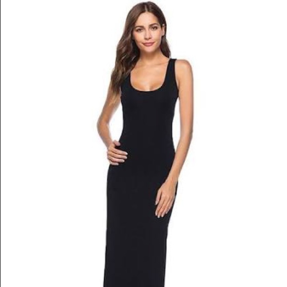 ZENANA OUTFITTERS | Black Jersey Maxi Dress with Racerback Medium